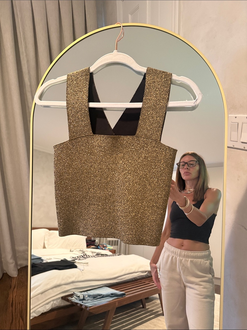 A.L.C. Metallic Gold Square-Neck Crop Top